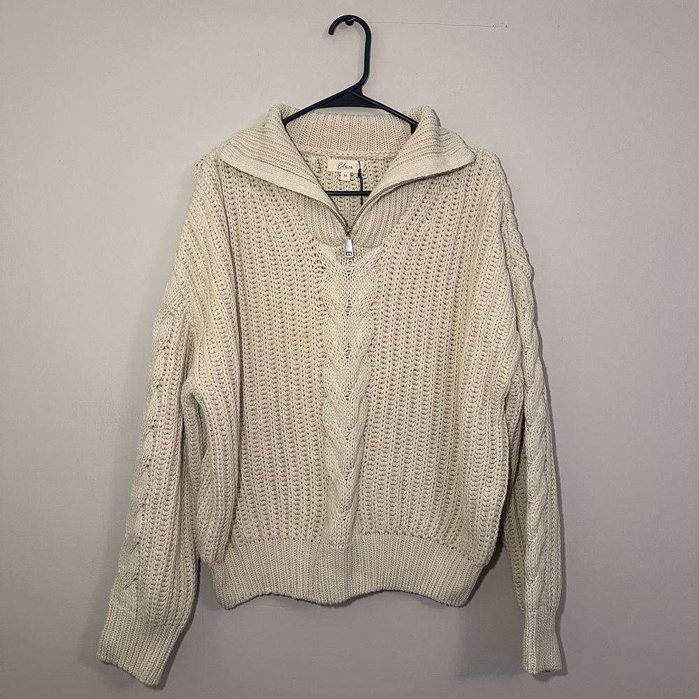 NWT Elan Knit 1/4 Zip Womens Beige Sweater Size Medium